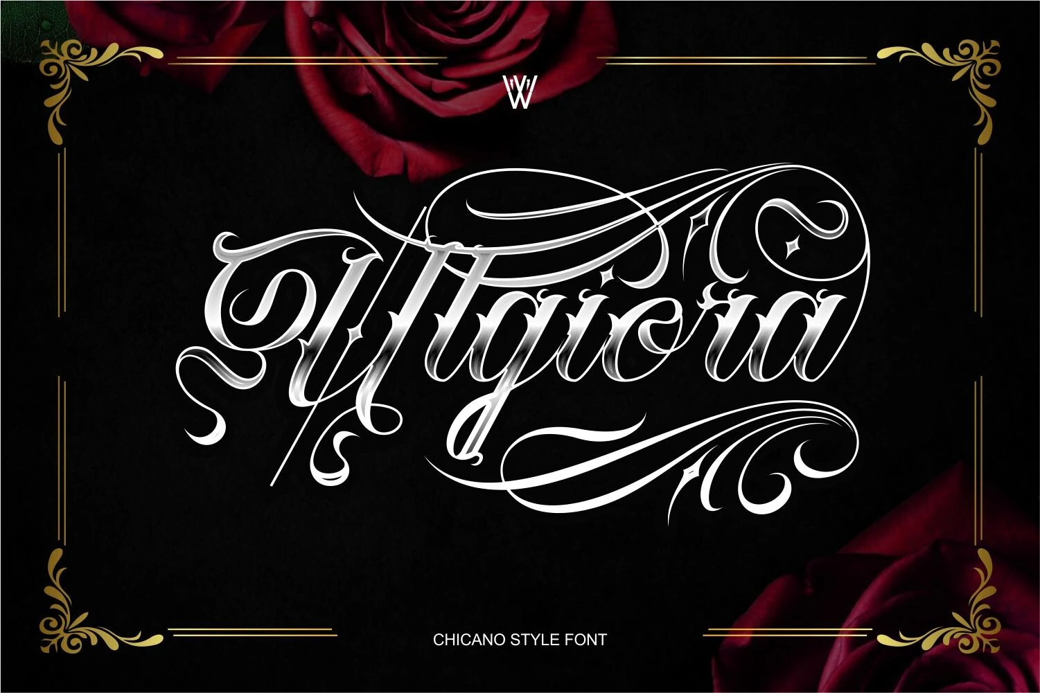 Ulgiora Font features connected calligraphic letterforms, high-contrast strokes, and ornate decorative flourishes.