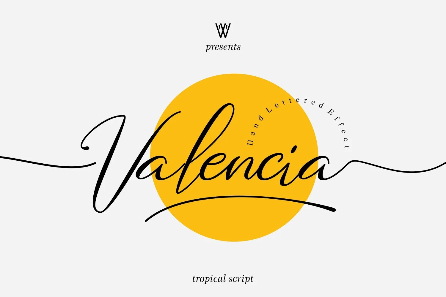 Valencia Font with connected, right-slanted script lettering, high stroke contrast, and extended decorative swashes.