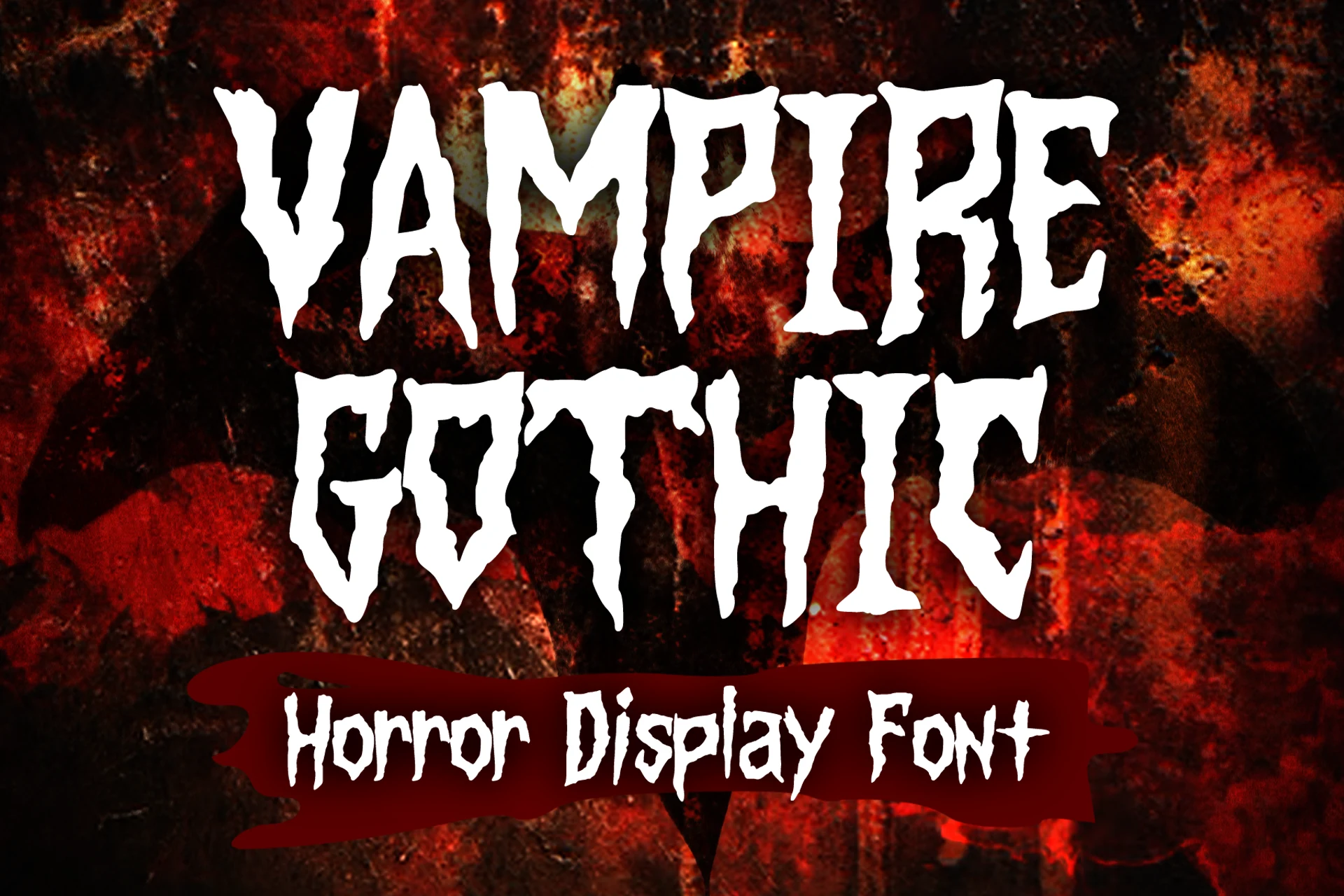 Vampire Gothic Font with jagged, dripping letterforms, pointed terminals, and distressed vertical strokes.