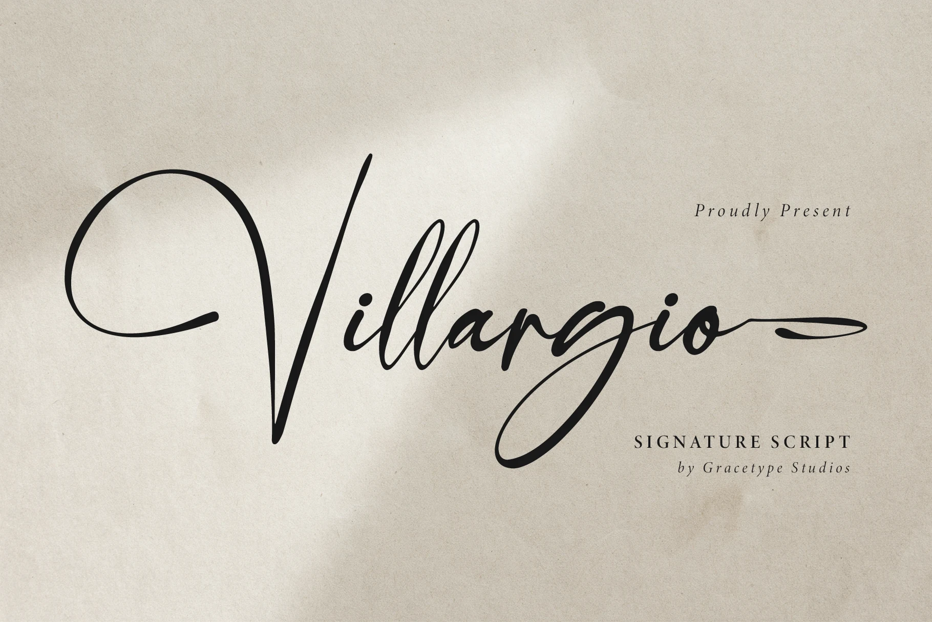 Villargio Font features connected cursive letters, a pronounced rightward slant, and decorative swashes.