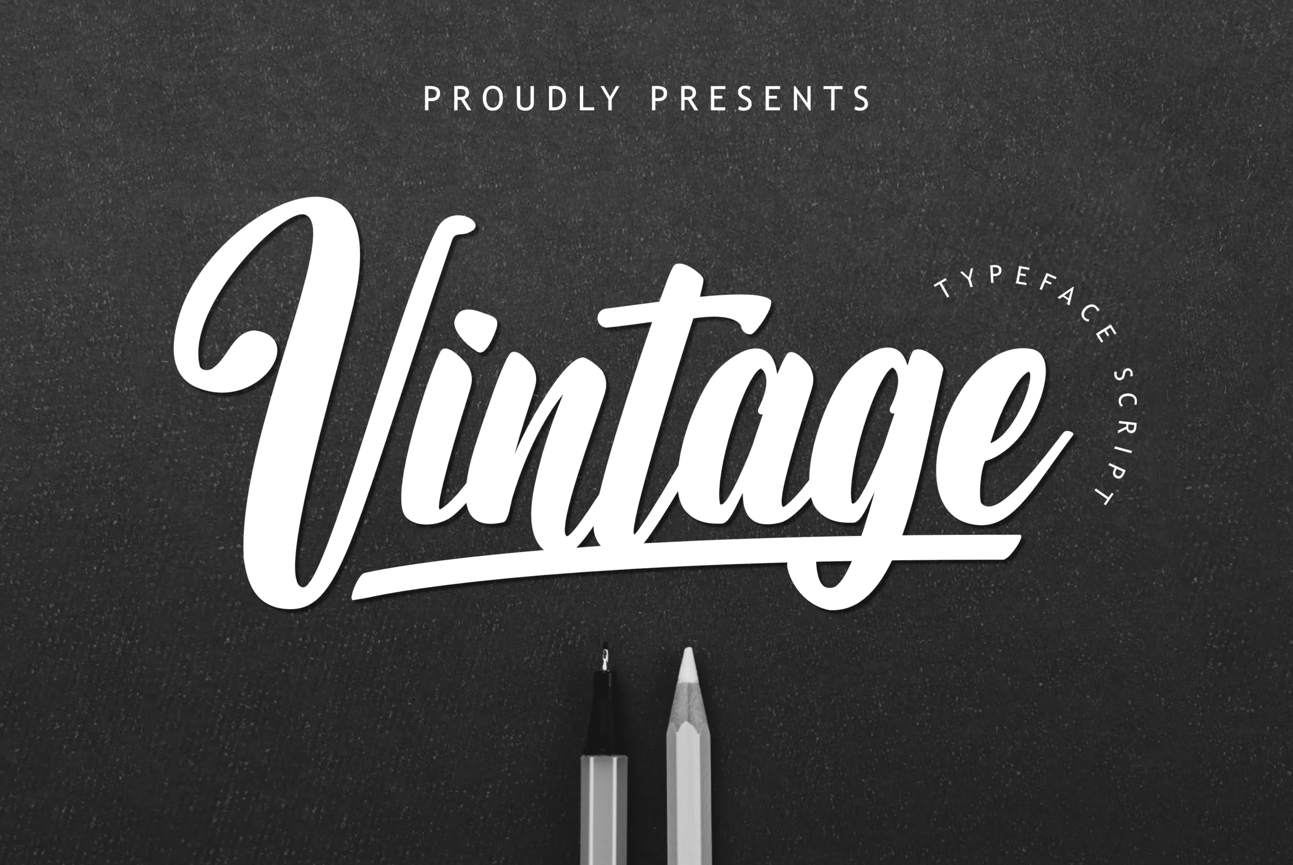 Vintage Font shown as a bold, right-leaning connected script with high contrast and an extended underline.
