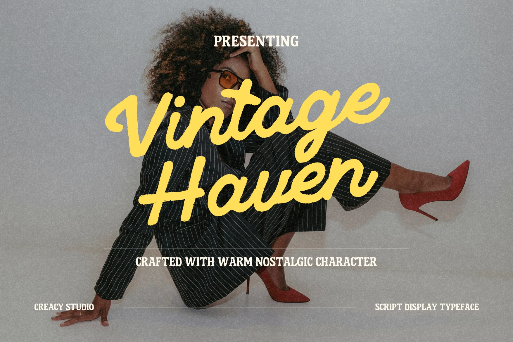 Vintage Haven Font is a connected brush script with textured irregular edges, rounded terminals, and a slight forward slant.