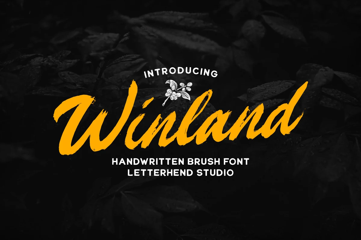 Winland Font is a bold, right-leaning brush script with thick strokes and textured dry-brush edges.