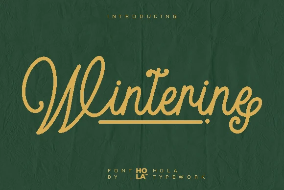 Winterine Font featuring connected monoline script lettering, a pronounced rightward slant, and an underline flourish.