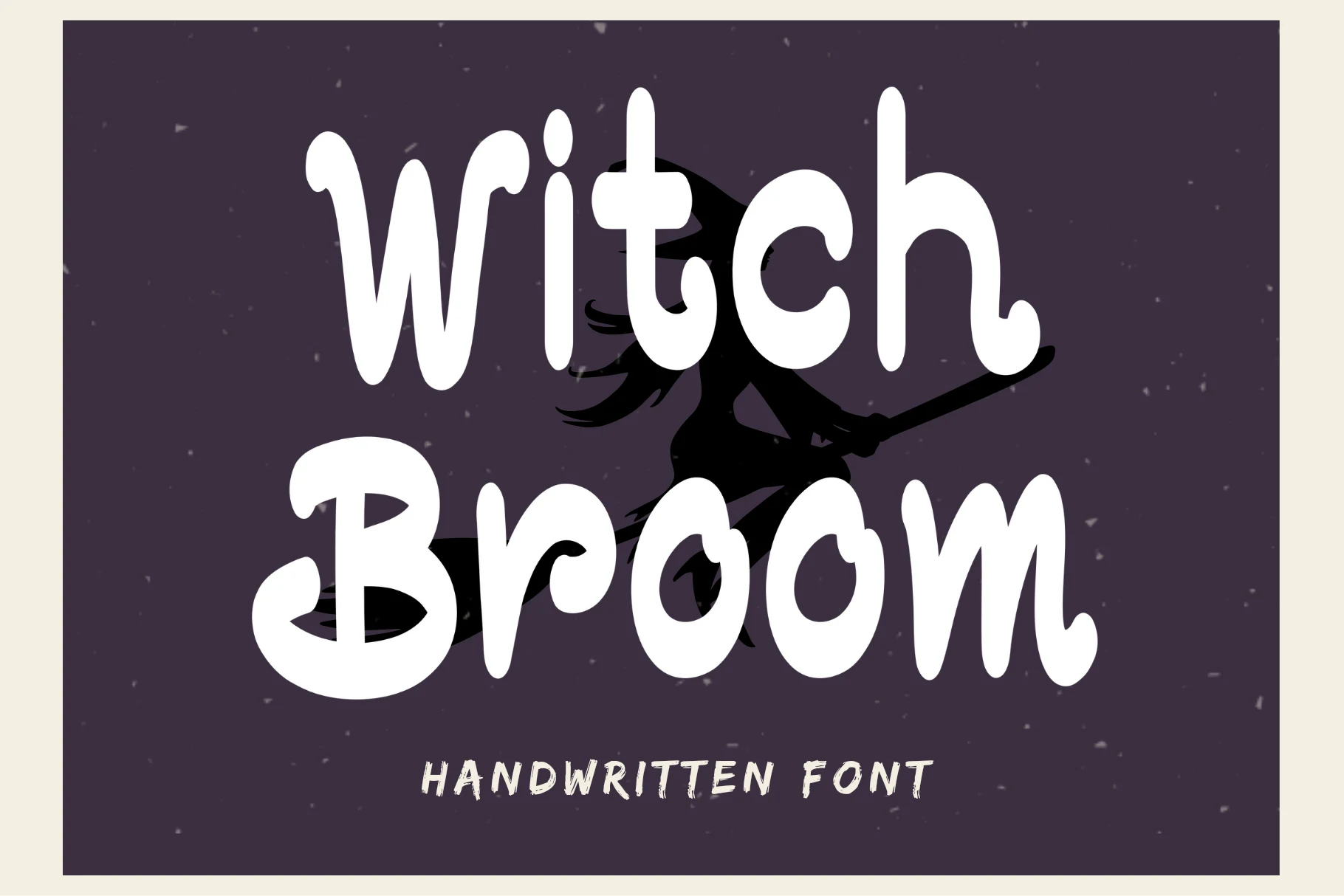 Witch Broom Font preview showing bold rounded forms, bubbly terminals, and slightly irregular disconnected letterforms.