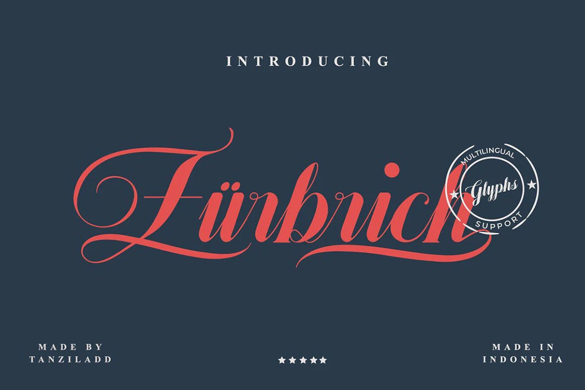 Zürbrich Font featuring elegant connected script lettering, high stroke contrast, and decorative swash flourishes.