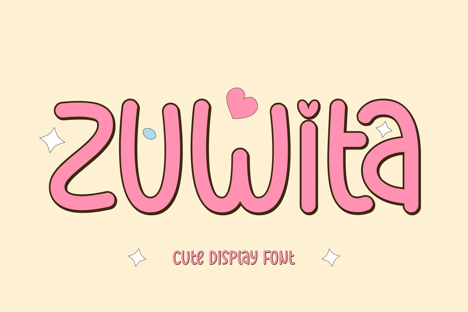Zuwita Font, a bubbly display sans serif with rounded terminals and thick uniform strokes.